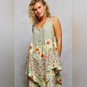NEW! 162 Powder Olive Floral Patchwork Sleeveless Camisole